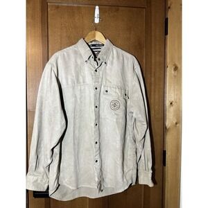 Vintage Harley Davidson American Legend Faux Suede Snap Shirt Mens L Beige USA